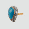 Anillo turco Queen Farah de Plata 925, con baño de Oro de 14k, gema de ojo de gato y cristales