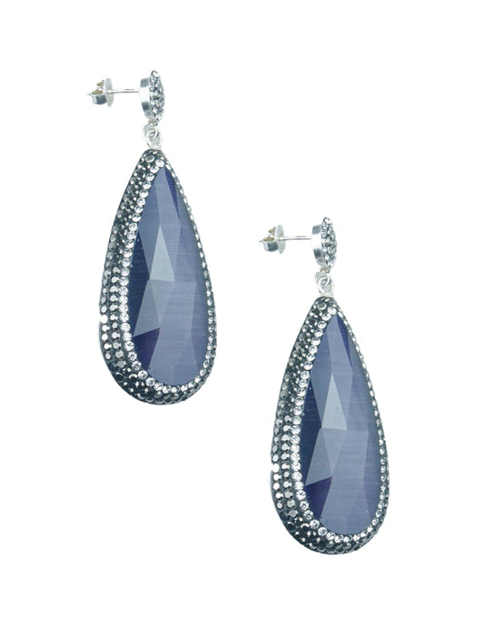 Aretes turcos Queen Farah de Plata .925, con baño de Rodio, gema de ojo de gato y cristales