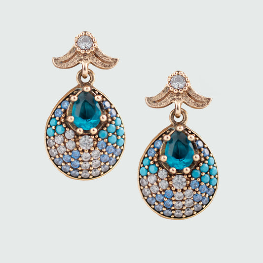 Aretes turcos Sueños del Bósforo de Plata 925, acentuados con bronce, con zirconia cúbica