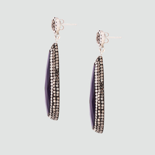 Aretes turcos Queen Farah de Plata 925, con baño de Rodio, gema de ojo de gato y cristales