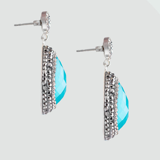 Aretes turcos cortos Queen Farah de Plata 925, con baño de Rodio, gema de ojo de gato y cristales