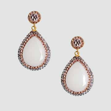 Aretes turcos cortos Queen Farah de Plata 925, con baño de Oro de 14k, gema de ojo de gato y cristales