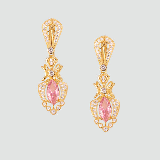 Aretes turcos Halime Hatun de Plata 925, con baño de Oro de 14k y zirconia cúbica