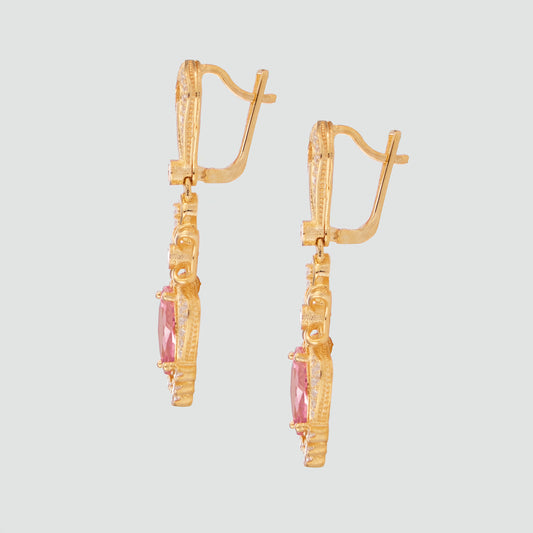 Aretes turcos Halime Hatun de Plata 925, con baño de Oro de 14k y zirconia cúbica