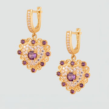 Aretes turcos Corazón de Anatolia de Plata 925, con baño de Oro de 14k y zirconia cúbica