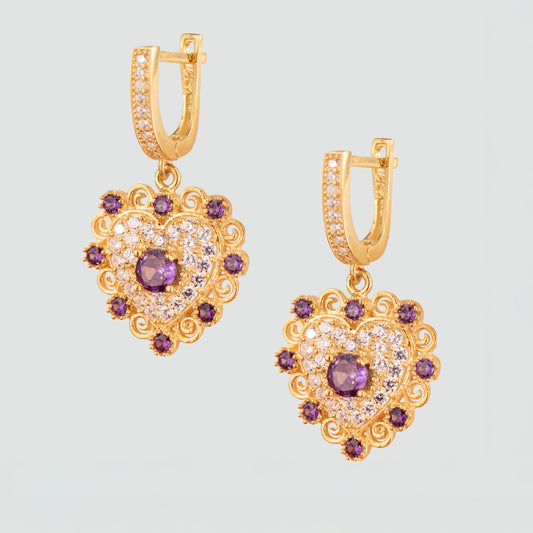 Aretes turcos Corazón de Anatolia de Plata 925, con baño de Oro de 14k y zirconia cúbica