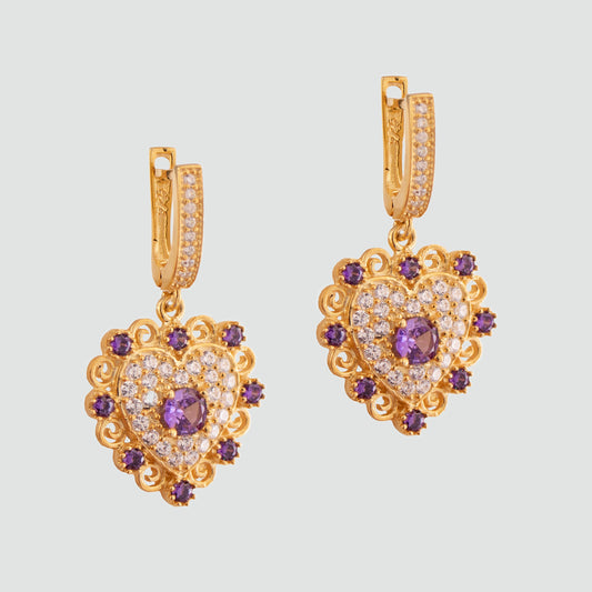 Aretes turcos Corazón de Anatolia de Plata 925, con baño de Oro de 14k y zirconia cúbica