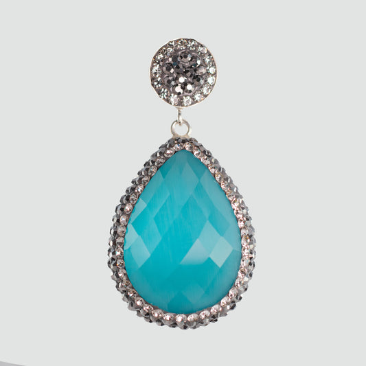 Dije turco Queen Farah de Plata 925, con baño de Rodio, gema de ojo de gato y cristales