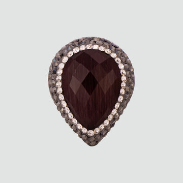 Anillo turco Queen Farah de Plata 925, con baño de Rodio, gema de ojo de gato y cristales