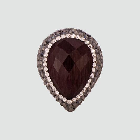 Anillo turco Queen Farah de Plata 925, con baño de Rodio, gema de ojo de gato y cristales