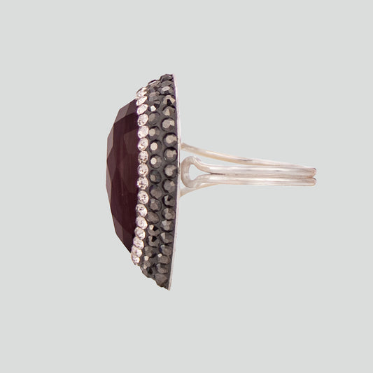Anillo turco Queen Farah de Plata 925, con baño de Rodio, gema de ojo de gato y cristales