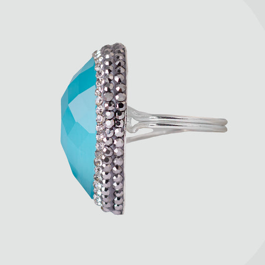 Anillo turco Queen Farah de Plata 925, con baño de Rodio, gema de ojo de gato y cristales