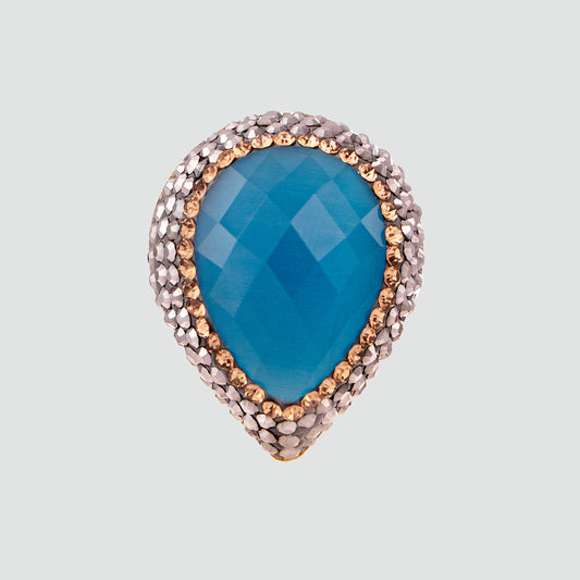 Anillo turco Queen Farah de Plata 925, con baño de Oro de 14k, gema de ojo de gato y cristales