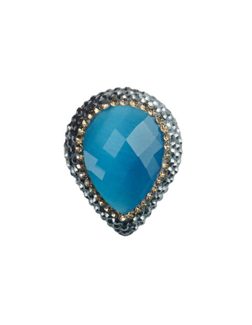 Anillo turco Queen Farah de Plata .925, con baño de Oro de 14k, gema de ojo de gato y cristales