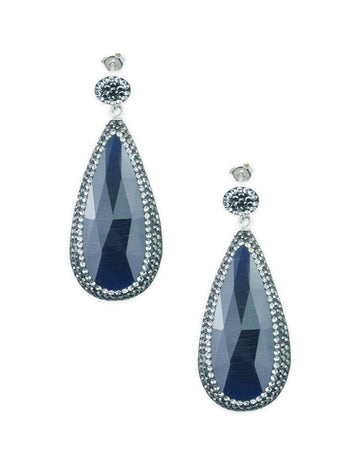 Aretes turcos Queen Farah de Plata .925, con baño de Rodio, gema de ojo de gato y cristales